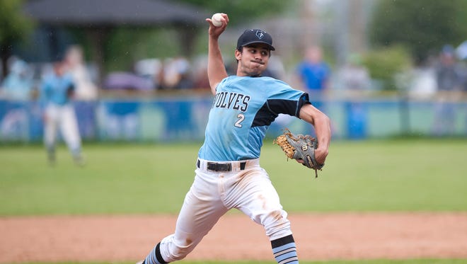 South Burlington reliever Sam Premsagar fires to the plate against St. Johnsbury in the Division I high school baseball semifinals earlier this month at South Burlington.