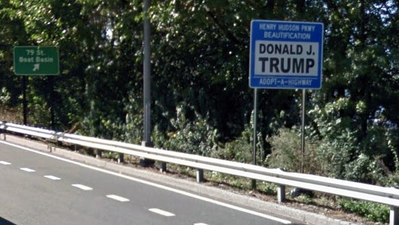 Donald Trump's Adopt-A-Highway sign on the Henry Hudson