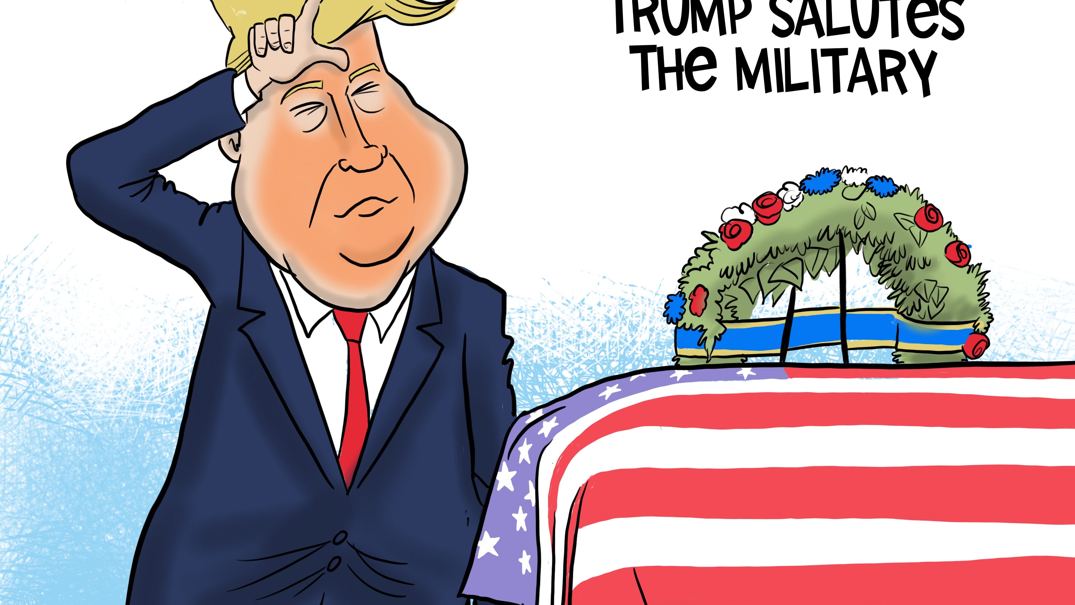 Landgren cartoon: Trump salutes military