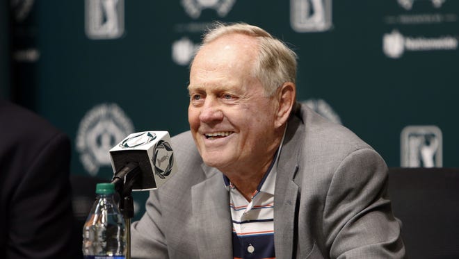 Jack Nicklaus answers questions during a news conference a few days before the start of the Memorial golf tournament May 30 in Dublin, Ohio.