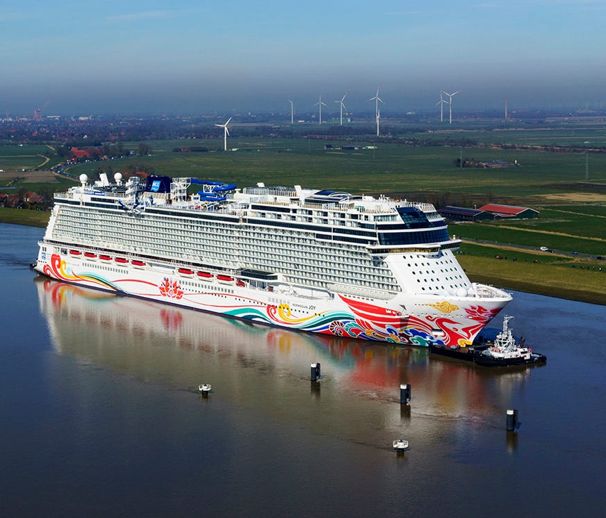 Norwegian Cruise Line on Thursday will take delivery of Norwegian Joy, one of the 10 biggest cruise ships ever built. Constructed at the Meyer Werft shipyard in Papenburg, Germany, it's the line's first vessel custom-designed for the Chinese market.