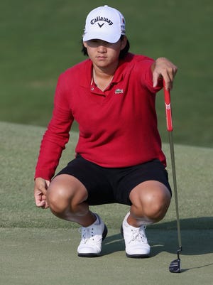 Yani Tseng of China lines up a putt on the 3rd hole during the first round of the Yokohama Tire LPGA  Classic.