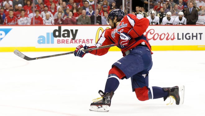 Washington Capitals left wing Alex Ovechkin scored a power play goal against the Pittsburgh Penguins in a 3-1 win in Game 5.