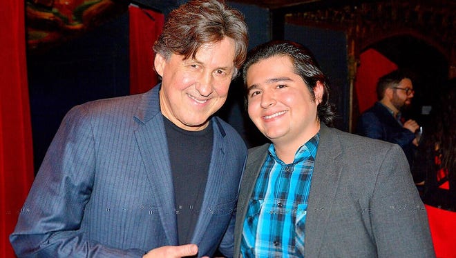 Cameron Crowe (L) and Lincoln Castellanos at the Monday "Roadies" premiere in Los Angeles.