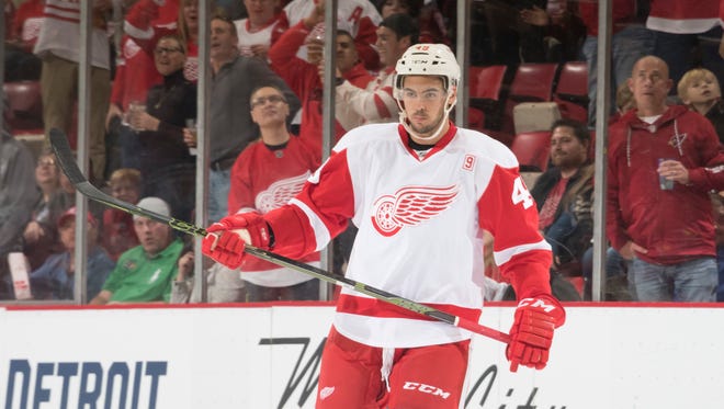 Defenseman Ryan Sproul had a goal and six assists in 27 games with the Red Wings last season.