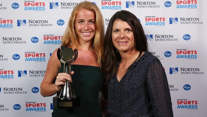 Two-time U.S. Olympic gold medalist Mia Hamm, right, posed with Regan Kommor during the CJ Sports Awards.June 12, 2017