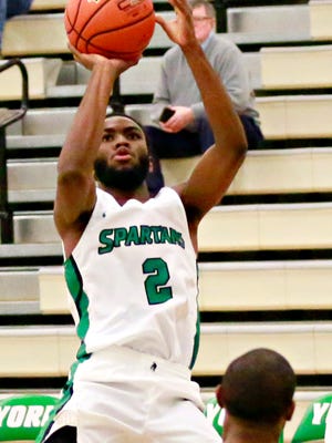 York College's Jason Bady, seen here in a file photo, enjoyed a standout night for the Spartans on Tuesday night in a win over Gettysburg. Bady finished with 22 points and eight rebounds. He was 8 for 9 from the field. DISPATCH FILE PHOTO