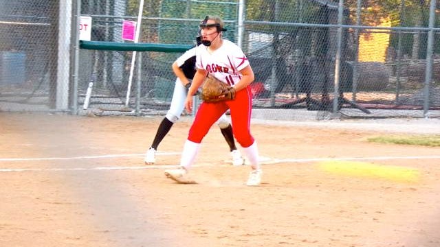 Toreador Ashley Behrendt watches a pitch, while playing third base for Boone at the June 17 game. Photo by Andy Heintz