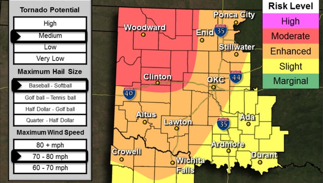 The National Weather Service forecast puts parts of North Texas in an enhanced risk for severe weather Thursday, May 18.