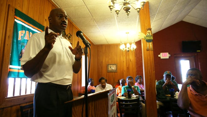 FAMU head basketball coach Robert McCullum speaks to the 220 Quarterback Club during their meeting at the New Times Buffet on Wednesday, June 28, 2017.