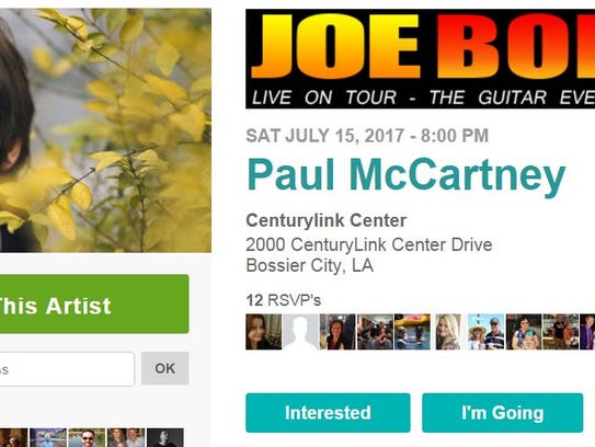 The popular website Bandsintown shows a CenturyLink