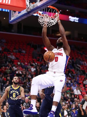 Andre Drummond of the Detroit Pistons dunks in the second half against the Indiana Pacers on Wednesday night.