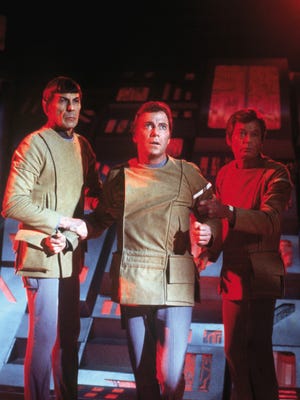 Left to right: Leonard Nimoy, William Shatner and DeForest Kelley star in 'Star Trek: The Motion Picture.'