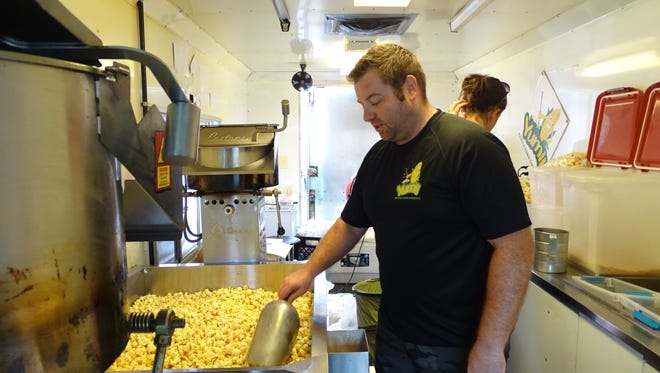 Steve Flaherty, of Yumii Kettle Corn, brought 1,000 pounds of unpopped corn for this year's Popcorn Festival. It's the business' first year at the event.