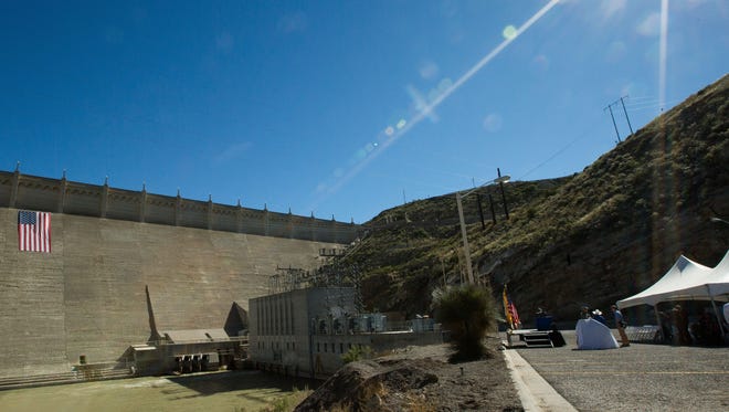 The U.S. Bureau of Reclamation held a ceremony  celebrate the centennial of the Elephant Butte Dam at the base of the dam on Wednesday, October 19, 2016.  After the ceremony, employees at the Dam gave tours of the Dam and power  station  along with opening the top of the Dam to the public.