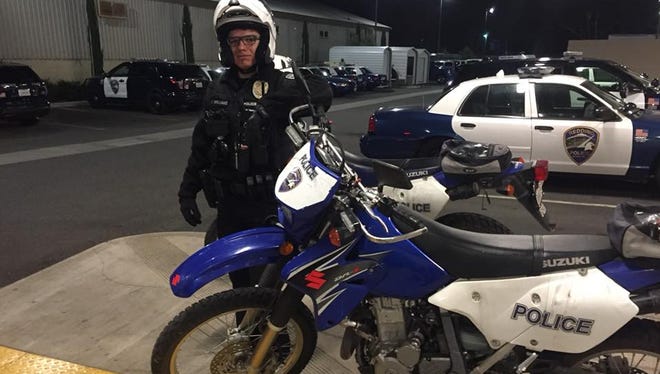 An RPD officer with an all-terrain motorcycle was assigned to Friday night's patrol of shopping areas.