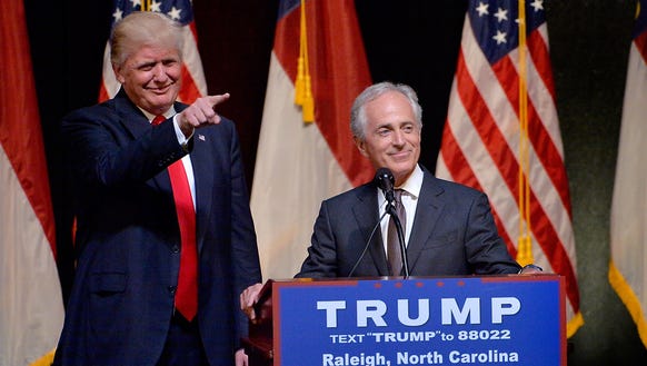 Donald Trump stands next to Sen. Bob Corker, R-Tenn.,