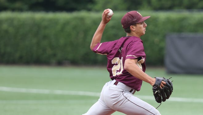 Iona Prep's Anthony Piccolino (21) pitches during CHSAA playoff elimination game at Fordham University in Bronx June 5, 2017. Iona Prep defeats Holy Cross 6-1.