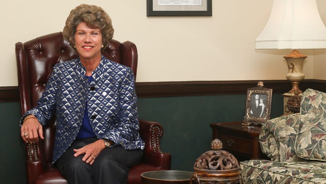 Clarksville Mayor Kim McMillan sits in her office at City Hall.