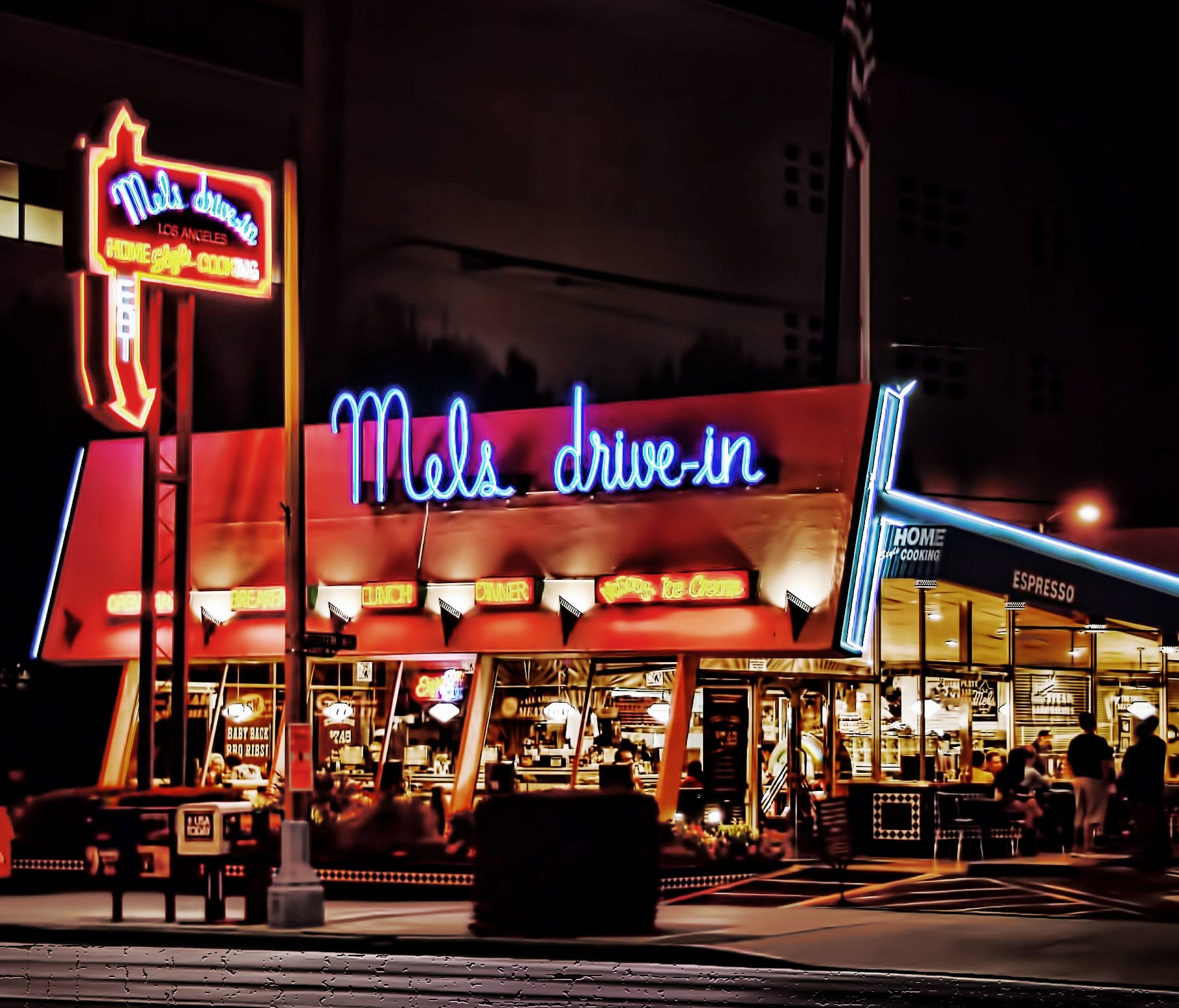 Armet and Davis designed the 1953 building that would house Kerry's Coffee Shop in Sherman Oaks for many years. Now home to a Mel's Drive-In restaurant, the building is one of the few remaining Googie-style coffee shops in the San Fernando Valley.