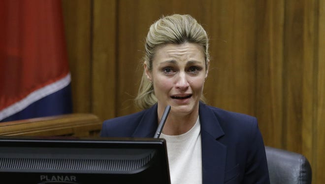 Sportscaster and television host Erin Andrews testifies in Nashville, Tennessee. Speaking in court, she recalled the day seven years ago when she first heard from a friend that she'd secretly been filmed naked and that the video made it on the Internet.