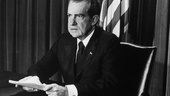 AUG. 8, 1974: President Richard Nixon announces his resignation.