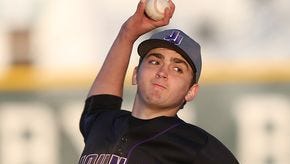Justin Drpich throws a pitch as John Jay defeated Rye 3-2 in a boys baseball game at Disbrow Park in Rye April 13, 2016.