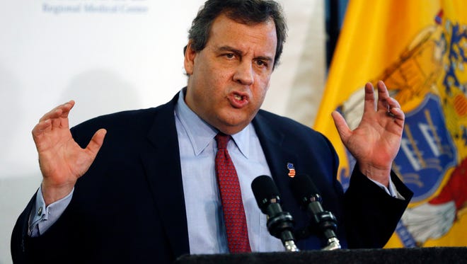 New Jersey Gov. Chris Christie speaks during a news conference talking about his proposal of a two-year freeze on property tax liability for the state's nonprofit hospitals while a commission studies the issue.