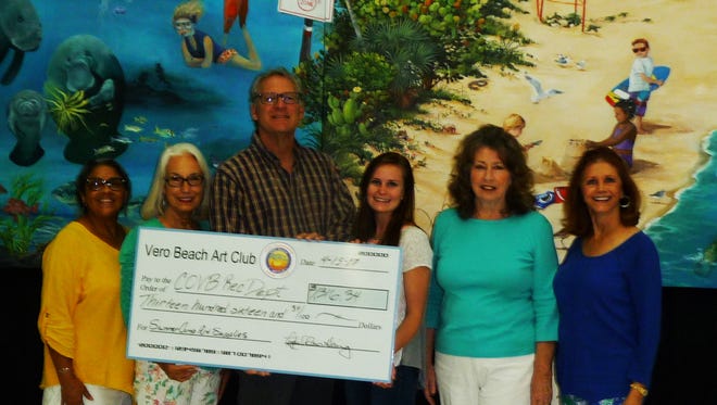 Lizdiel Ramos-Hering (from left), Sue Dinenno, Rob Slezak, Shelby Nickelson, Beth Anne-Fairchild and Rebecca Van Cordt, president of the Vero Beach Art Club.