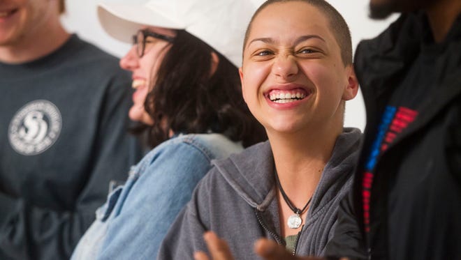 Emma Gonzalez, a high school student from Parkland, Florida, and organizer for the March for Our Lives, laughs during an event hosted by NextGen Iowa featuring members of the March for our Lives group at Raygun on Thursday, June 21, 2018 in Cedar Rapids. Cedar Rapids was the second stop on the tour through Iowa this week.