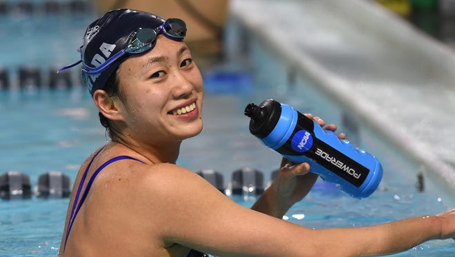 Nevada's Yawen Li takes a break during a recent practice. Li is the only swimmer in Mountain West history to three-peat in two individual events.