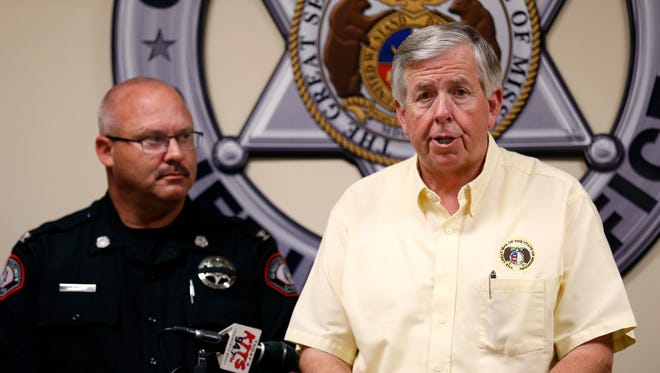 State Sen. Mike Parson, along with Greene County Sheriff Jim Arnott and other elected officials, said he plans to sponsor legislation that would make assaulting law enforcement officers a hate crime during a press conference on Thursday, July 21, 2016. 