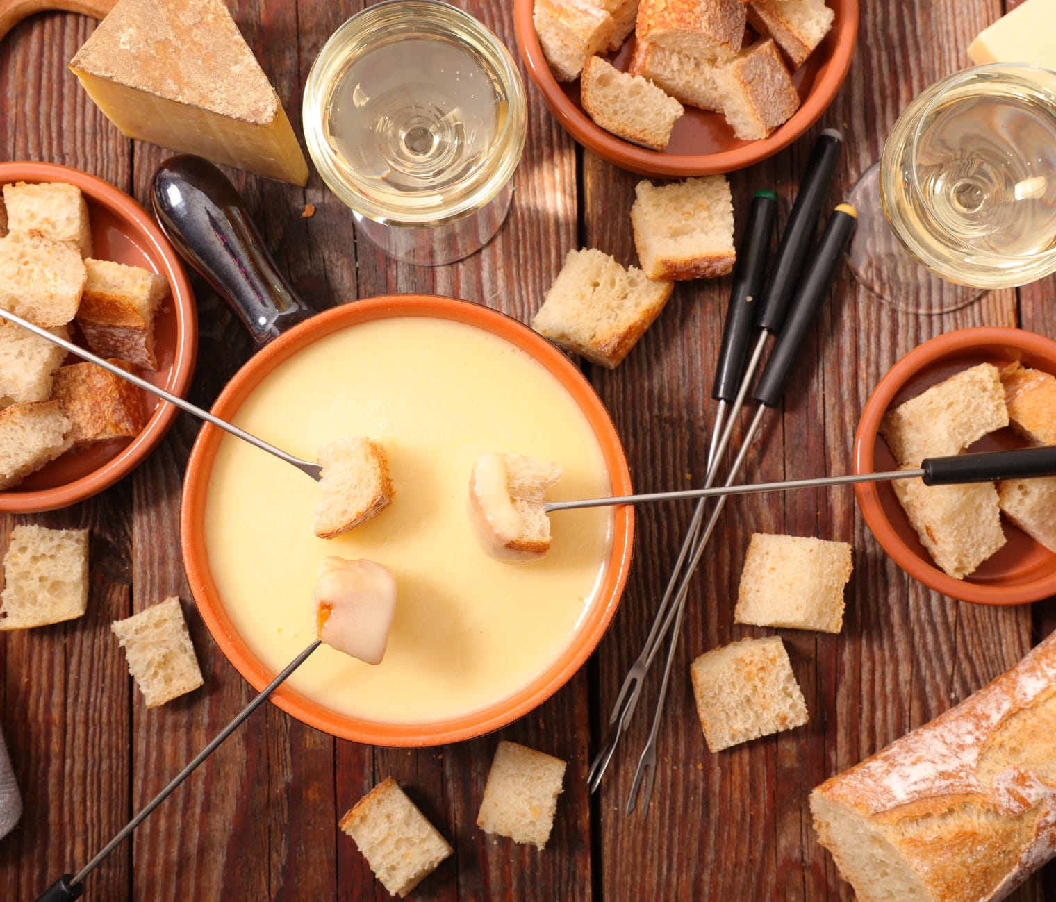 Fondue (Switzerland): Is there anything more glorious on a cold day than a literal pot of melted cheese? Not according to Switzerland, which is where fondue was invented, supposedly as a way for peasants to use up aged cheese and stale bread. Althoug