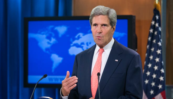 Secretary of State John Kerry speaks at the State Department in Washington on Aug. 26.