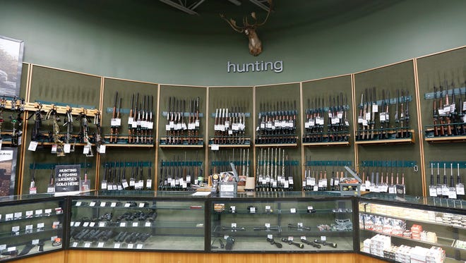 Guns on display at the Dick's Sporting Goods in Danvers, Massachusetts, on Feb. 28, 2018.