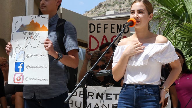 Melissa Martinez, a UTEP student and DACA recipient, speaks in favor of the program in September at UTEP.