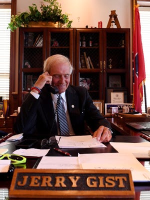 Jackson City Mayor Jerry Gist makes a phone call in his office after a city council meeting, Tuesday, July 11.