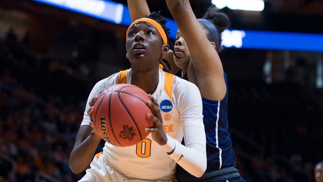 Tennessee's Rennia Davis (0) averaged 12.0 points and 7.6 rebounds per game last season.