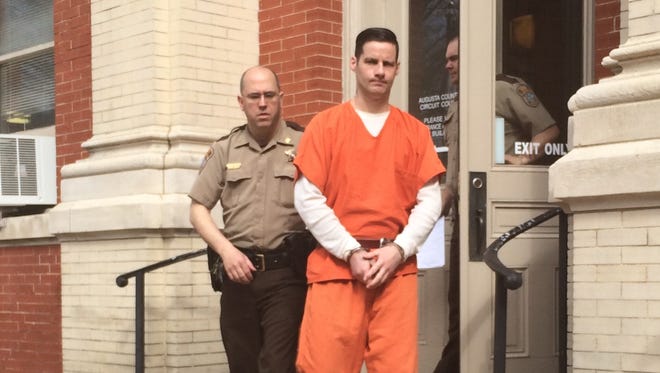 Devin Mergenthaler leaves court in April following his guilty pleas.
