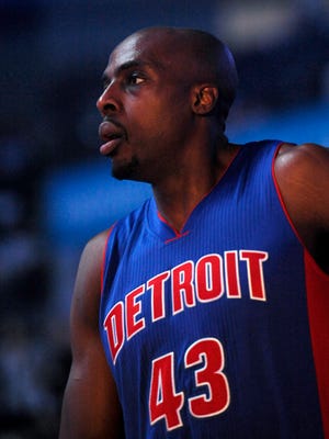 Apr 1, 2015; Detroit Pistons forward Anthony Tolliver (43) before the game against the Charlotte Hornets.