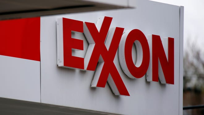 An Exxon sign at a gas station in Carnegie, Pa.