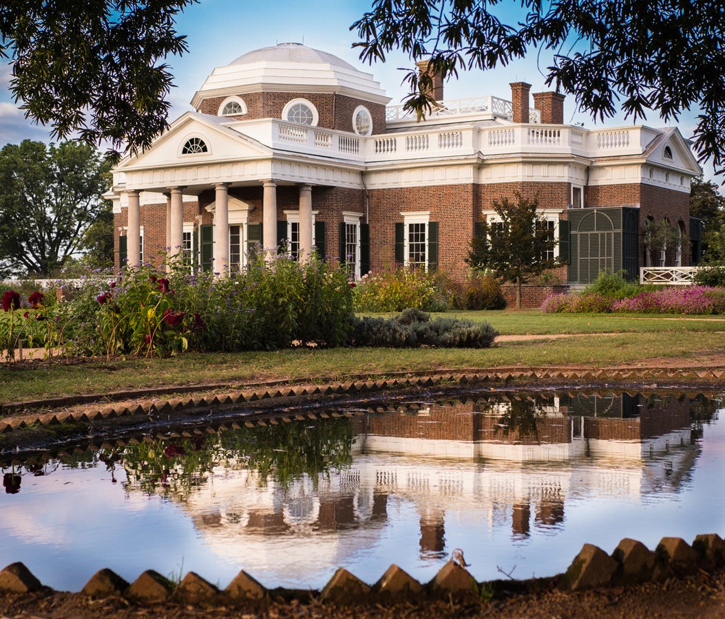 Thomas Jefferson  Monticello  Albemarle County, Virginia  Thomas Jefferson's estate, Monticello, is a popular tourist destination in Charlottesville, Virginia. Jefferson inherited 5,000 acres from his father in 1764 and construction first started on the