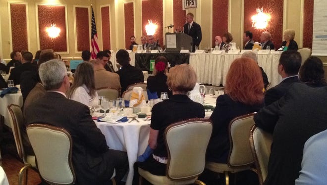 Rep. Sean Patrick Maloney speaks to the Dutchess County Regional Chamber of Commerce in Poughkeepsie on Aug. 20, 2014.