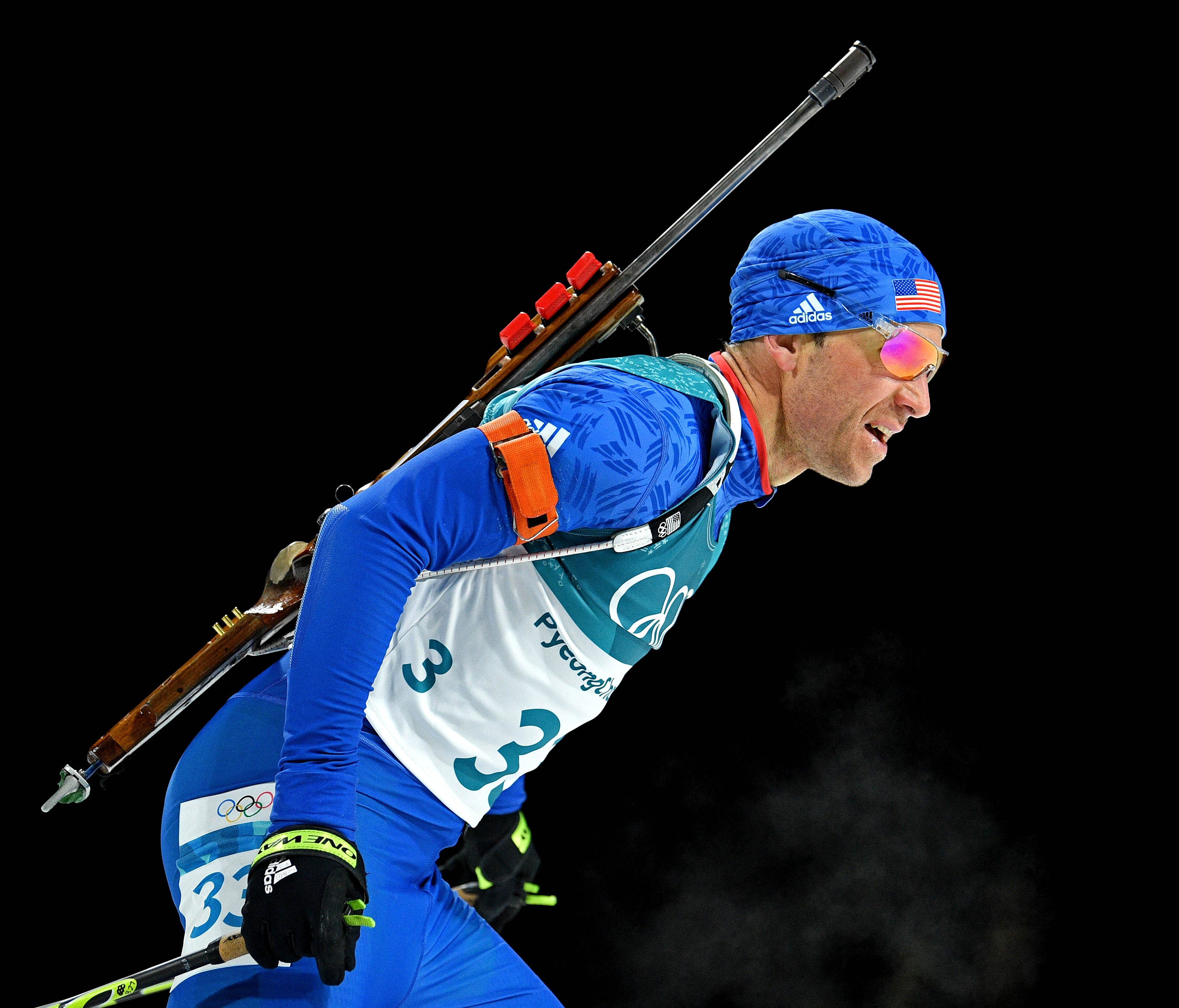 Lowell Bailey competes in the men's biathlon 12.5km pursuit during the Pyeongchang 2018 Olympic Winter Games.