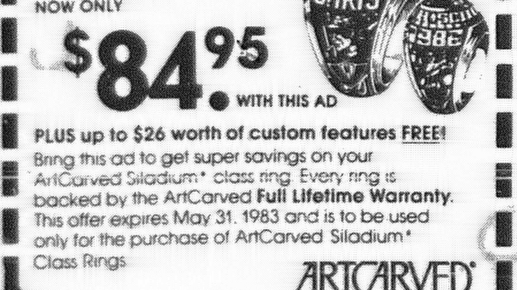 Siladium, the latest thing in class rings, 1983