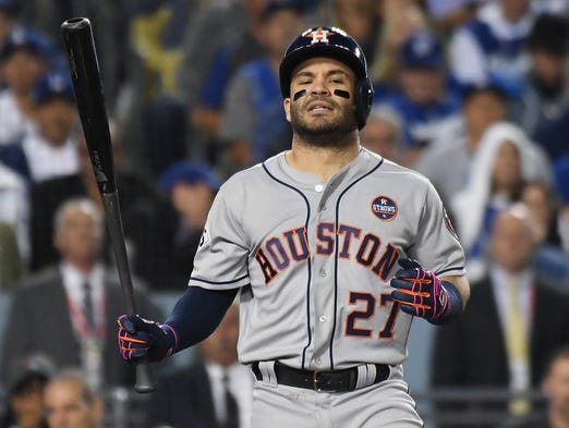 Game 6 at Dodger Stadium: Jose Altuve reacts after
