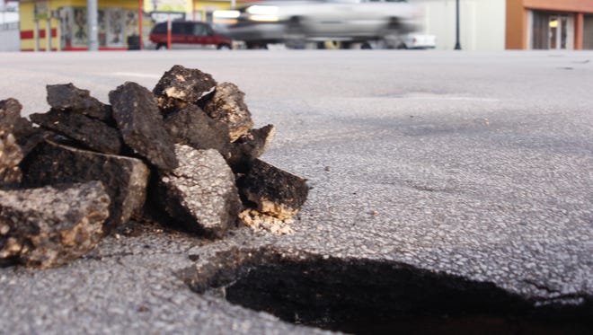 A small sinkhole on Cleveland Avenue disrupts traffic. The sinkhole is in the far right southbound lane of Cleveland Avenue at Victoria, and Florida Department of Transportation crews should had repairs completed Monday night.