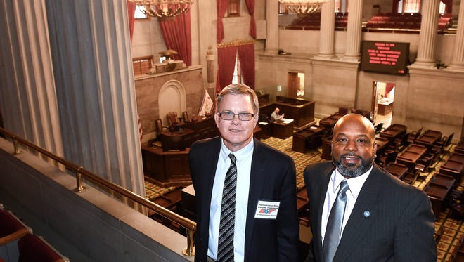 Dwayne Thompson D-Memphis and Rick Staples D-Knoxville are the new Democrats in the Legislature dominated by RepublicansWednesday Dec. 7, 2016, in Nashville, Tenn.