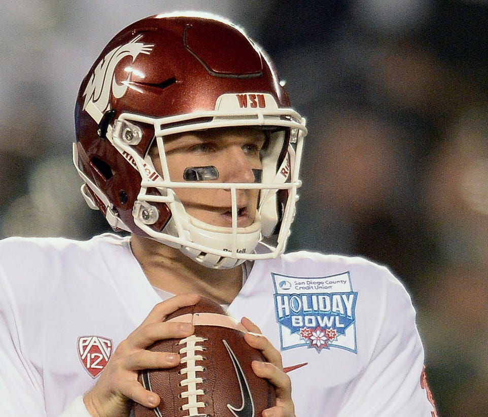 Washington State quarterback Tyler Hilinski, shown here during the Holiday Bowl, was found dead in an apartment Tuesday.