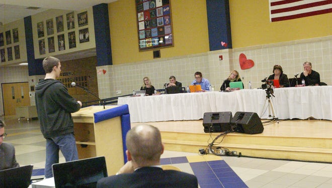 An IDEAS Academy student shares input with the board in regard to the charter school renewal decision Tuesday, Feb. 23.